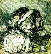 Francisco de goya y Lucientes sittande kvinna och man i slangkappa painting